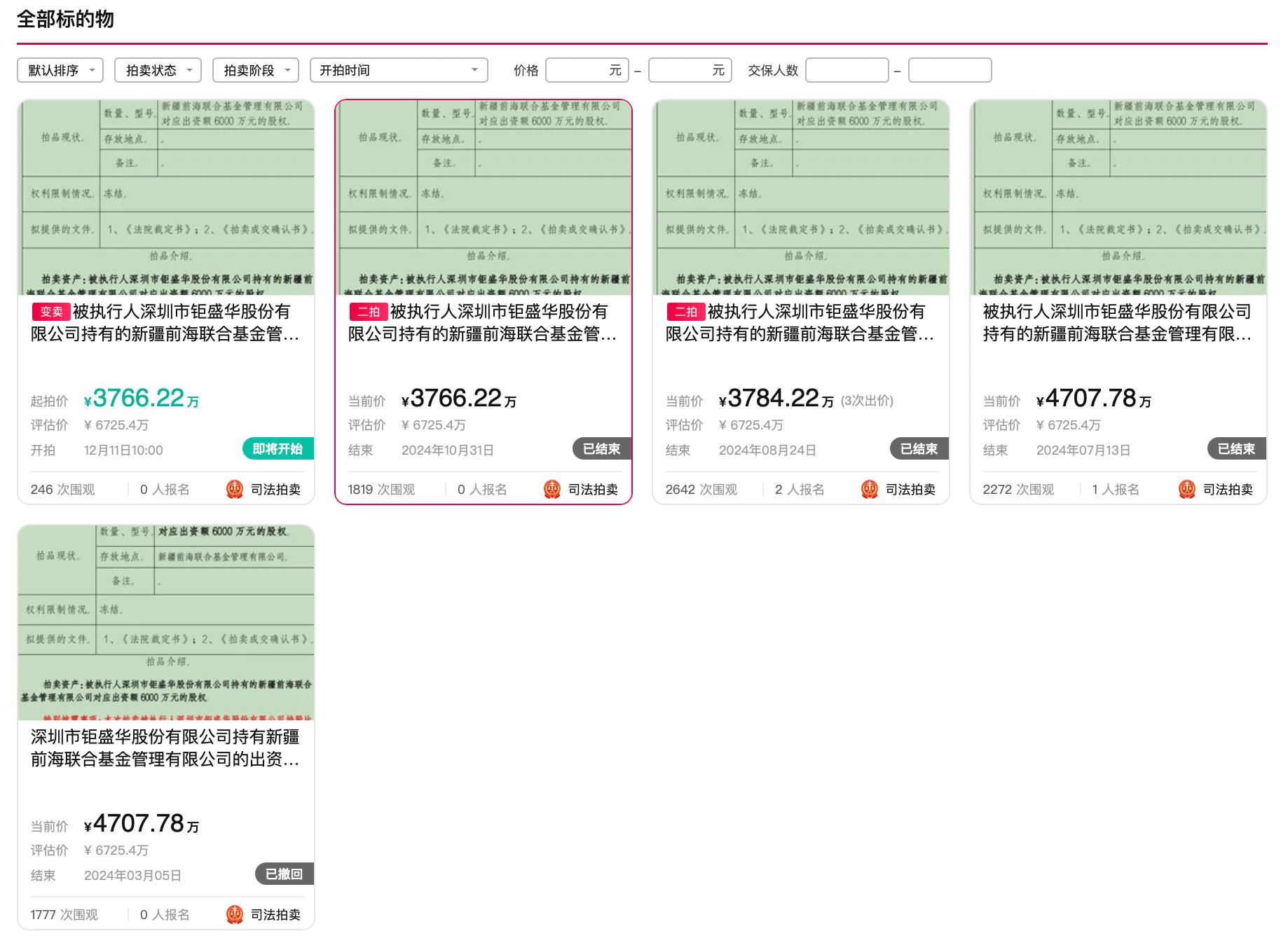新疆前海联合基金30%股权折价44%再变卖，4次挂牌流拍后迎来新转机  第2张