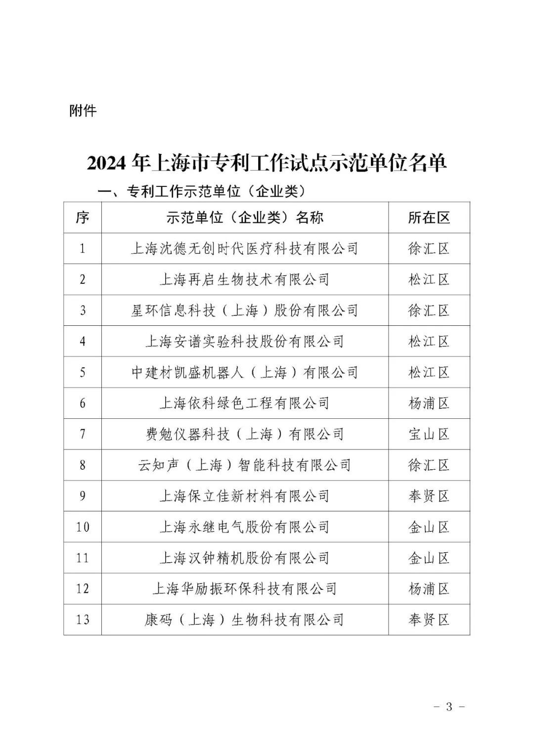 2024年上海市专利工作示范及试点单位名单公布，提升知识产权管理水平  第2张