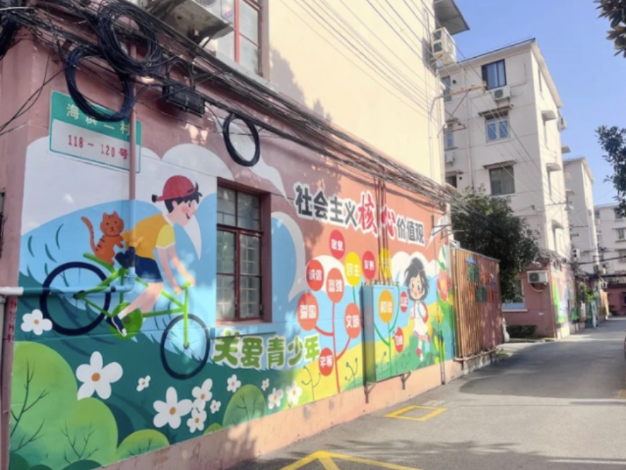 宝山区吴淞街道海滨二村彩绘墙微更新，打造美丽社区新景观  第5张